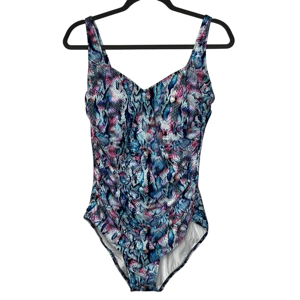 Gottex One Piece Swimsuit Multi Color Snakeskin Print Size 16